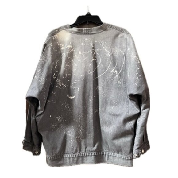 Vintage 80s dark grey and red denim jacket size Medium 8-10 - Picture 2 of 12